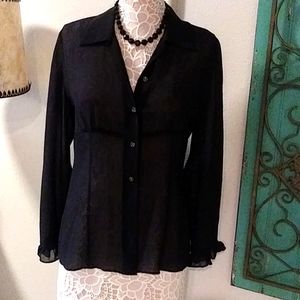 Elegant black silk button-up blouse